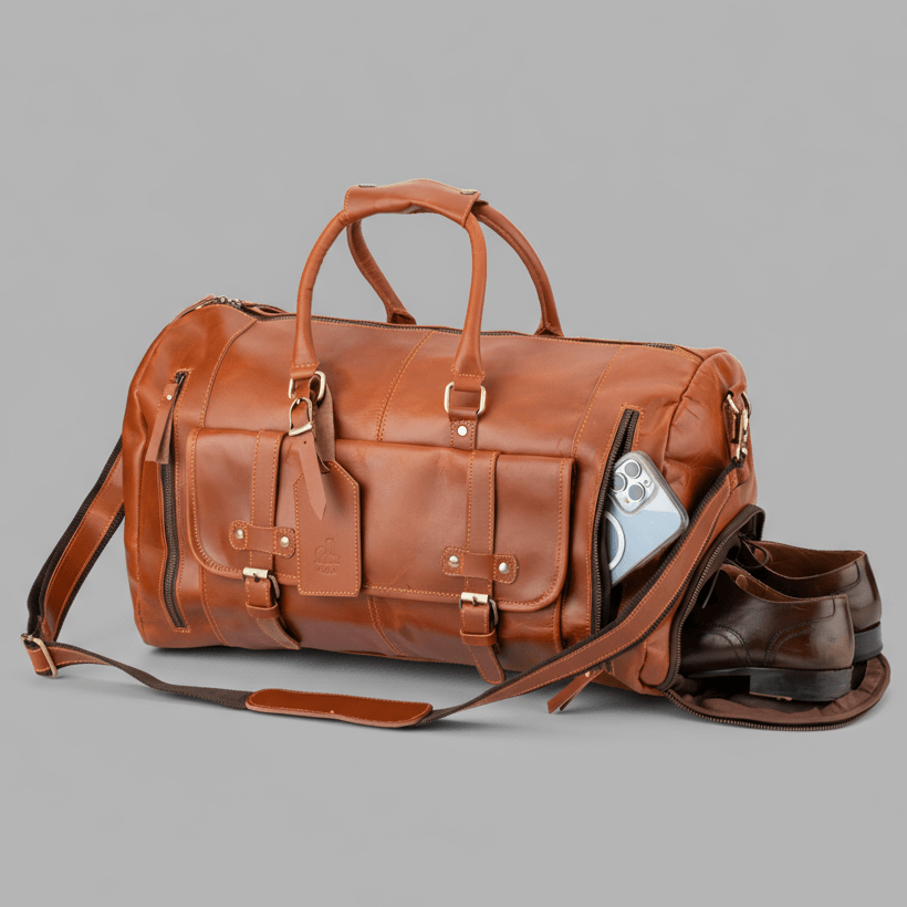 The Escape – Leather Duffle Bag with Shoe Compartment - Dellamano